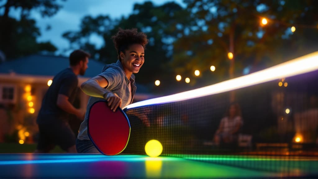 Illuminated pickleball game at night